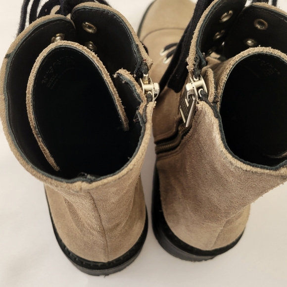 All Saints Lace Up Side Zipper Tan Taupe Suede Lug Combat Boots - Picture 4 of 13